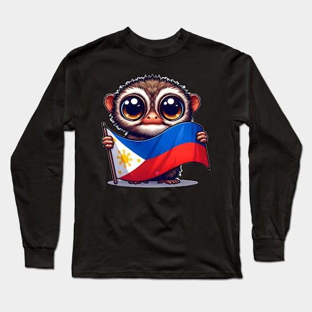 Tarsier with Philippine flag Long Sleeve T-Shirt by FromBerlinGift